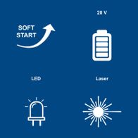 Features: Soft start, 20V power supply, LED and laser indicators