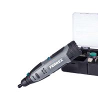 Akku-Multifunktionswerkzeug F-CRT12 Ferrex Deutschland, Ansicht von links. Inkl. Zubehörkoffer mit verschiedenen Aufsätzen.