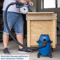 Maximaler Bewegungsfreiraum dank kabellosem Arbeiten. Der Akku-Nass-/Trockensauger C-NTS15-X von Scheppach ermöglicht flexible Reinigung ohne Kabel.