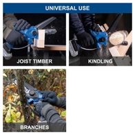 The cordless pruning saw BC-PS150-X by Scheppach is versatile. It is suitable for cutting joists, kindling, and branches. The cutting length is 150 mm and the blade length is 6 inches.