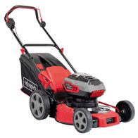 Rasenmäher MP46-40Li von Scheppach, seitlich von links fotografiert.