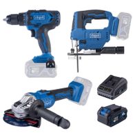 Scheppach-Werkzeugset mit Akku-Drill, Akku-Schleifmaschine, Akku-Säge, Akku-Werkzeugboxen und Akku-Bohrmaschinen für Heimwerker