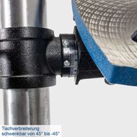 Tischverbreiterung der Tischbohrmaschine DP18 Vario schwenkbar von 45° bis -45°.