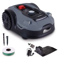 Mähroboter Practixx mit integriertem Akku-Ladegerät, Schnittbreiteanzeige, Spitzen und Spitzenhalter, Ladekabel, Kabelrolle und Filterelemente