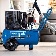 Scheppach HC25Si Super-Silent Kompressor mit 60 dB Geräuschpegel, 8 bar Druck und 24 Liter Tank. Inklusive 10 Meter Schlauch und 13-teiligem Zubehör.