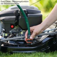 Der Benzin-Rasenmäher MS-173-51B von Scheppach bietet eine Easy Clean-Reinigungsfunktion mit Wasseranschluss für einfache Reinigung.