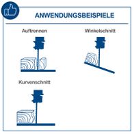 Die Bandsäge HBS261 von Scheppach bietet verschiedene Schneidmöglichkeiten: Auftrennen, Winkelschnitt und Kurvenschnitt. Sie ermöglicht präzise Schnitte in verschiedenen Winkeln und Formen.