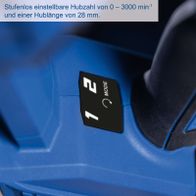 Akku-Säbelsäge mit variabler Hubzahl von 0 bis 3000/min und 28 mm Hublänge