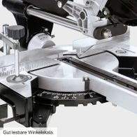 Der Winkelanschlag verfügt über eine gut lesbare Winkelskala für präzise Einstellungen.