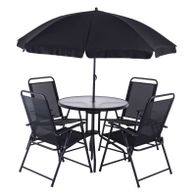 Balkon- und Gartenset mit 4 Klappstühlen, Sonnenschirm und Glastisch in Anthrazitfarbe