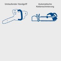 Die Akku-Kettensäge BC-TCS200-X von Scheppach verfügt über einen umlaufenden Handgriff und eine automatische Kettenschmierung.