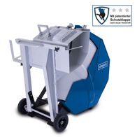 Wippsäge HS750 mit Schutzklappe nach neuer Vorschrift, mit Transportrollen und stabiler Basis