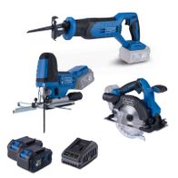 Das Akku Heimwerker-Set AWS200 von Scheppach enthält eine Säbelsäge, Stichsäge und Handkreissäge. Inklusive 2x 4Ah Akku und 2,4A Ladegerät. Alle Geräte sind kabellos und für den Heimwerker geeignet.