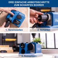 Drei einfache Schritte zum Schärfen eines Bohrs mit Scheppach-Schärfgerät: Vorinstallation, Schärfen und Ausspitzen