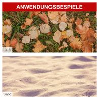 Natürliche Blätter und Sand als Beispiel für die Anwendung des Scheppach Laubbläsers zur Entsorgung von Laub und Erde.