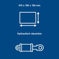 Hydraulisch steuerbare Anlenkung mit Maßen 615 x 180 x 150 mm