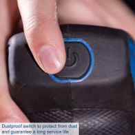 The Cordless Orbital Sander C-OBS125-X-Set-L by Scheppach features a dustproof switch to protect from dust and guarantee a long service life.