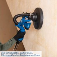 Der Scheppach Wand- und Deckenschleifer DS930 verfügt über zwei Schleifaufsätze, die perfekt für den Flächenschliff und die Bearbeitung von Ecken sind.