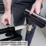 Ausziehbare Seitenverlängerungen für präzises Sägen langer Werkstücke auf dem Scheppach-Untergestell