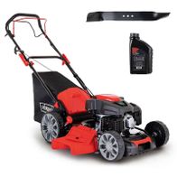Scheppach Rasenmäher mit 4-Takt-Motor, inklusive 1L Öl (10W20), Mulchfunktion und 50L Fangkorb.