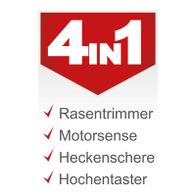 Das Benzin-Multifunktionsgerät PMT520 von Scheppach bietet vier Funktionen: Rasentrimmer, Motorsense, Heckenschere und Hochentaster. Es verfügt über einen 1,4 kW (1,9 PS) 2-Takt-Benzinmotor mit Seilzugstarter.