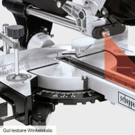 Die Scheppach-Winkelsäge verfügt über eine gut lesbare Winkelskala für präzise Einstellungen.