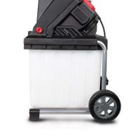 Häcksler GS59 von Scheppach, seitliche Ansicht mit Behälter und Rädern, Ansicht von der Seite.