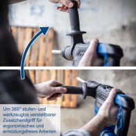 Ergonomischer Zusatzgriff für 360°-Verstellbarkeit ohne Werkzeug für entlastetes Arbeiten