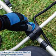 Werkzeuglos verstellbarer Bike-Griff für ergonomisches Arbeiten. Ideal für den Akku Freischneider Rasentrimmer BC-BCH330 von Scheppach.