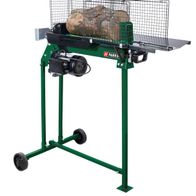 Holzspalter PLS 600 A1 Parkside LB5 mit Holzscheiten im Käfig. Die Maschine ist von der Seite zu sehen.