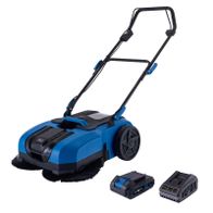 Akku-Kehrmaschine C-S610-X Scheppach mit 610mm Arbeitsbreite, 2000m² Fläche, 3stufiger Geschwindigkeit, 20L Schmutzbehälter, inkl. 2Ah Akku und 2,4A Ladegerät.