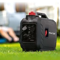 Inverter Stromerzeuger PX-SE-2000 Practixx mit 2x230V Steckdose und 2xUSB Typ A (schnell ladend). Ausgestattet mit Überlastschutz, Wirtschaftsmodus und Choke-Funktion. Ideal für Camping und Notstromversorgung.