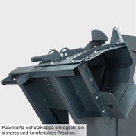 Patentierte Schutzklappe ermöglicht sicheres und komfortables Arbeiten.