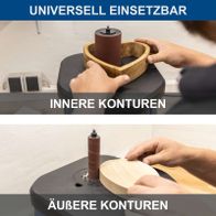 Illustration zur universellen Schleifmaschine mit Hinweisen auf innere und äußere Konturen bearbeitbar