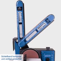 Band- & Tellerschleifer mit horizontal und vertikal verstellbarem Schleifband (100 x 915 mm) und Schleifteller (Ø 150 mm).