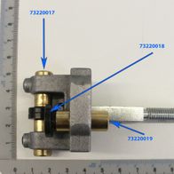 Führungshalter Rollenführung kpl. mit drei markierten Teilen: 73220017, 73220018 und 73220019. Die Ansicht zeigt die Vorderseite des Führungshalters.