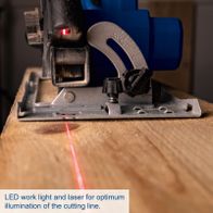 LED work light and laser for optimal cutting line illumination on Scheppach tools
