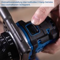 Drehzahlvoreinstellung über 2-Gang-Getriebe mit betätigbarem Schlagwerk