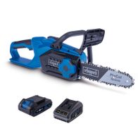 Akku-Kettensäge C-CS254-X - SET S scheppach (DIY) mit ProCut System, 25,4 cm (10 Zoll) Schneidelänge, 20 V, 2,0 Ah Akku, 2,0 Ah Ladegerät, 20 Minuten Ladezeit.