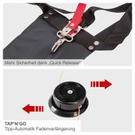 Das Benzin-Multifunktionsgerät MFH5200-4P Scheppach bietet mehr Sicherheit durch den 'Quick Release'-Mechanismus und eine 'Tap‘N‘Go'-Tipp-Automatik Fadenverlängerung.