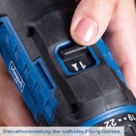 Vorauswahl der Drehzahl über kraftvolles 2-Gang-Getriebe für präzise Einstellungen