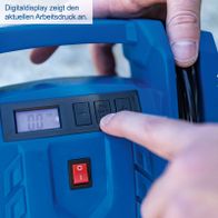 Digitalanzeige zeigt aktuellen Arbeitsdruck an; Knöpfe für Druckeinstellungen und Ein-/Ausschalter