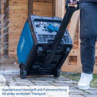 Extensibler Griff und Fahrvorrichtung für einfachen Transport des Scheppach-Generators