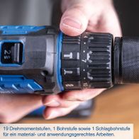 19 Stufen Drehmomentstufe, 1 Bohrstufe und 1 Schlagbohrstufe für präzises Arbeiten