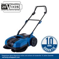 10-jährige Garantie für dieses Scheppach-Maschinenmodell; Batteriekompatibilität für 20 Geräte