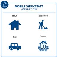 Der Werkstattwagen TW1150 von Scheppach ist vielseit für den Einsatz im Haus, auf der Baustelle, für Kfz und im Garten geeignet. Er ist mobil und vielseitig einsetzbar.