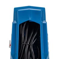 Kompressor Airforce 5 von Scheppach, Ansicht von der Seite. Der Kompressor ist in einem blauen Gehäuse untergebracht und enthält einen schwarzen Schlauch.