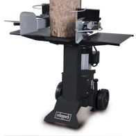 Holzspalter HL730 von Scheppach, stehend mit Baumstamm. Seitliche Ansicht.