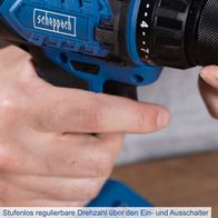 Scheppach Akku-Bohrschrauber mit stufenlos einstellbarer Drehzahl über Ein-/Ausschalter