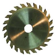 Ein Scheppach HW Vorritzsägeblatt-Satz, Ø 120 mm, 44 Zähne, von vorne fotografiert.